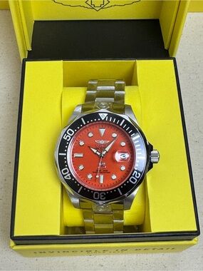 Invicta Grand Diver Men's 47mm Orange Dial Watch and carrying case NWT